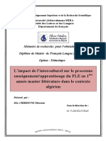 L'impact de L'interculturel Sur Le Processus Enseignementapprentissage Du FLE en 1ère Année Master Littérature Dans Le Contexte Algérien