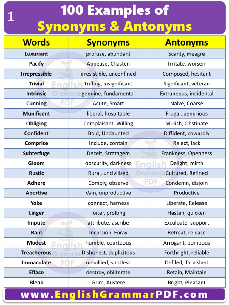 Synonyms and Antonyms, List and Examples Full Details