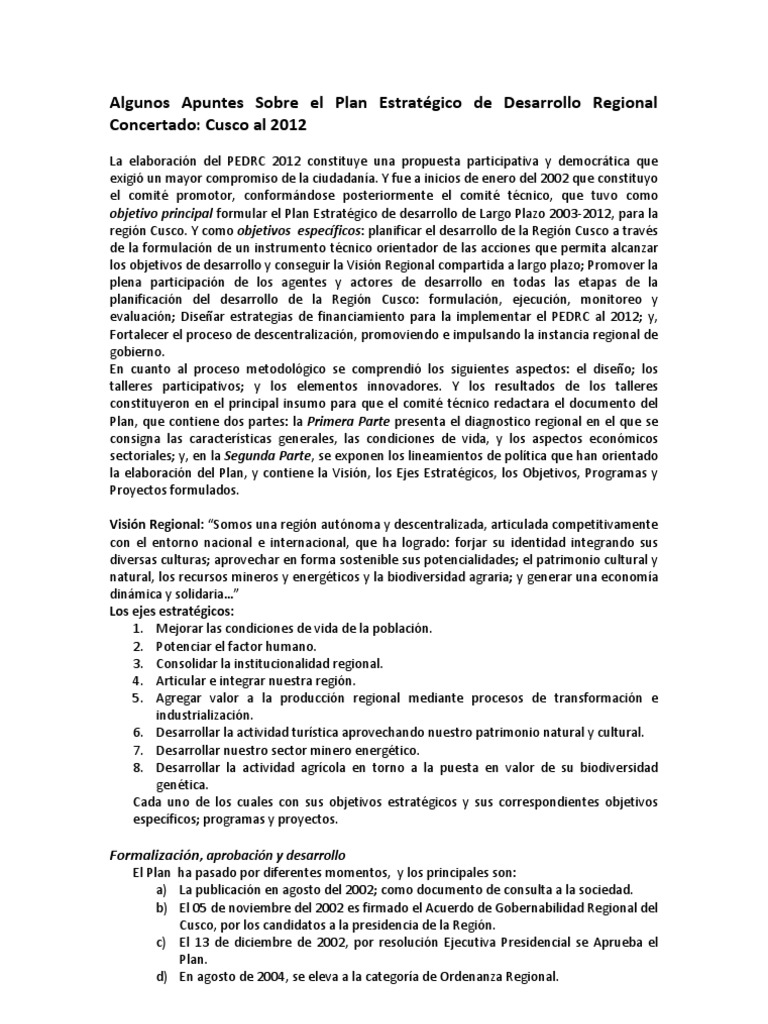 Algunos Apuntes Sobre El Plan Estratégico de Desarrollo Regional ...