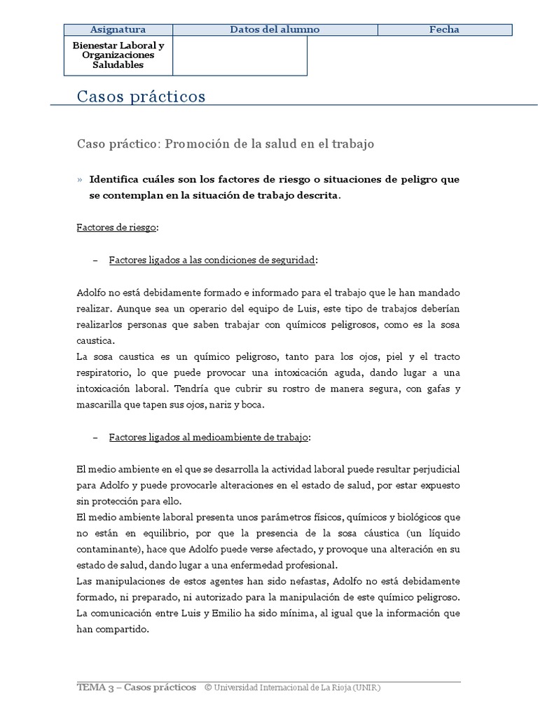 Casos Prácticos Caso Práctico Promoción de La Salud en El Trabajo PDF Valores