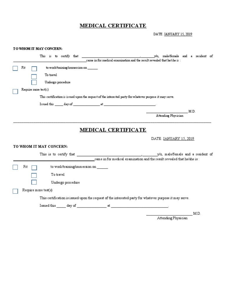 Medical Certificate for Employment Fitness | PDF
