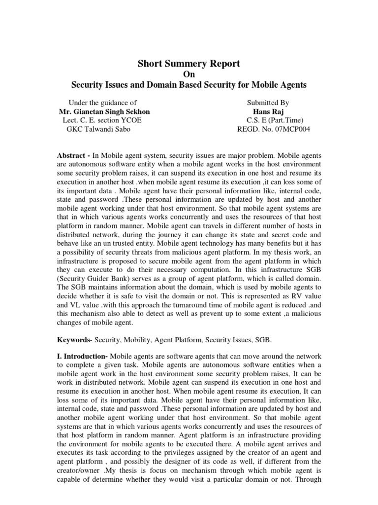 Mobile Agent Security Framework Overview | PDF | Computer Security ...