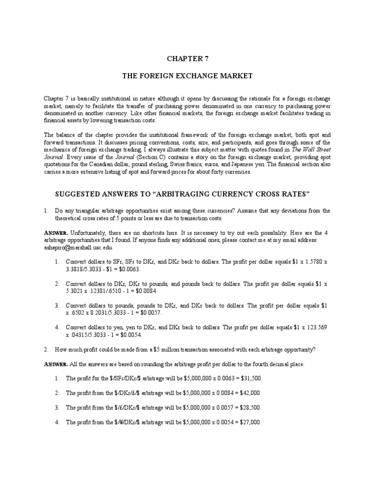 Shapiro Chapter 07 Solutions | PDF | Exchange Rate | Arbitrage