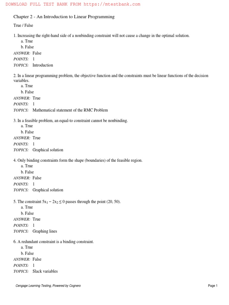 An Introduction to Linear Programming: A Multiple Choice Test on Key ...