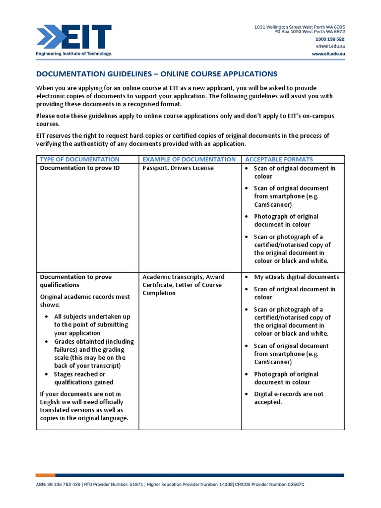 Documentation Guidelines - Online Course Applications: Type of ...
