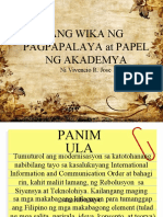 Ang Wika NG Pagpapalaya at Papel NG Akademya: Ni Vivencio R. Jose