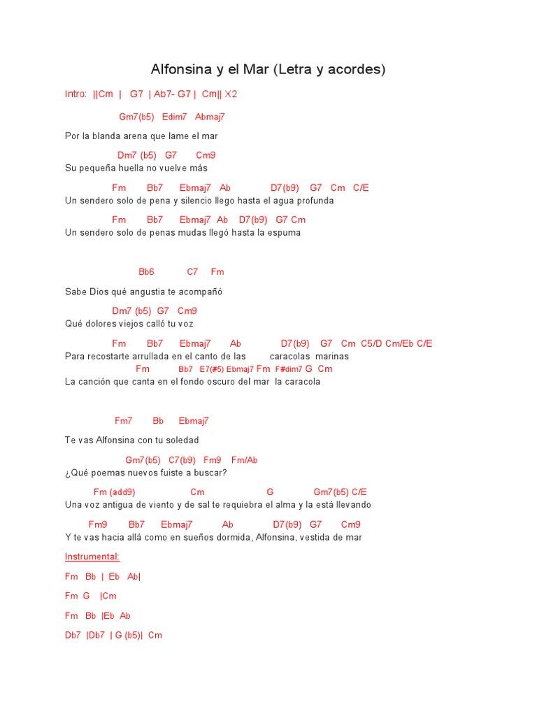 Alfonsina y el Mar: Letra y Acordes | PDF