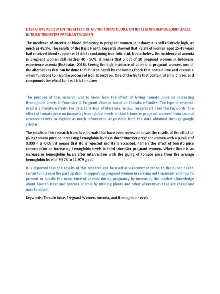 Literature Review On The Effect of Giving Tomato Juice On Increasing