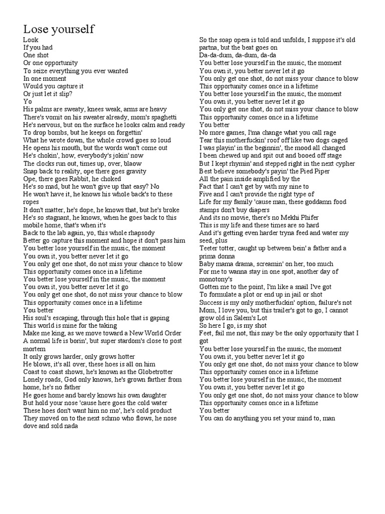 Lose Yourself | PDF | Rapping