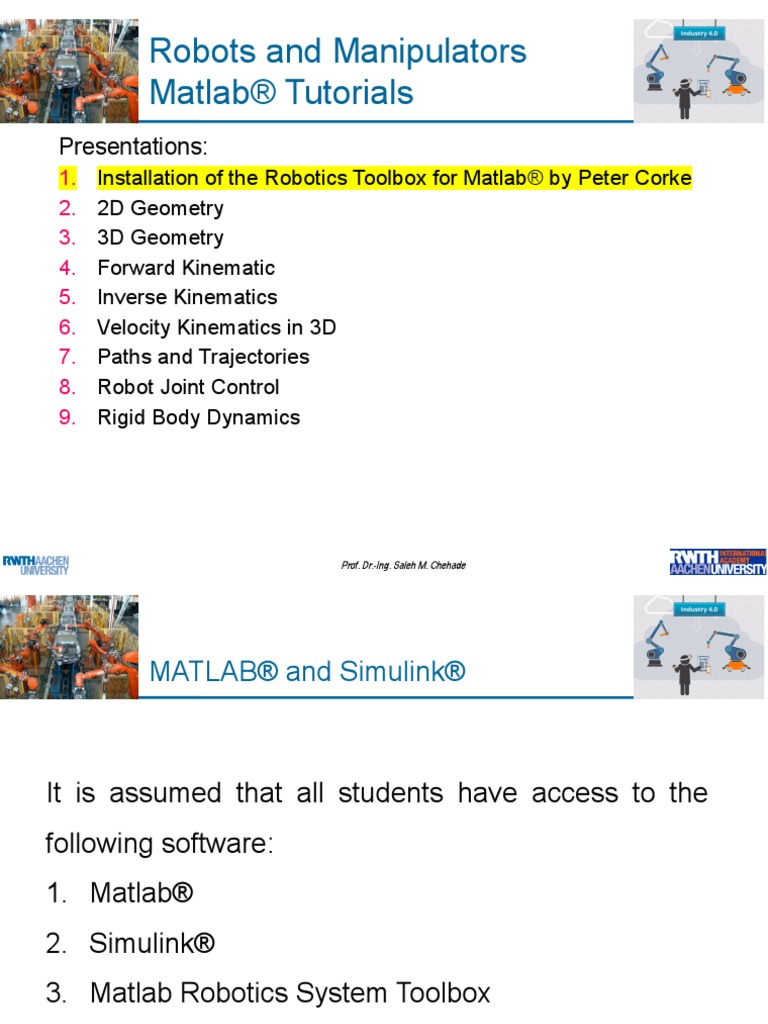 Robots and Manipulators Matlab® Tutorials: Presentations | PDF | Matlab ...