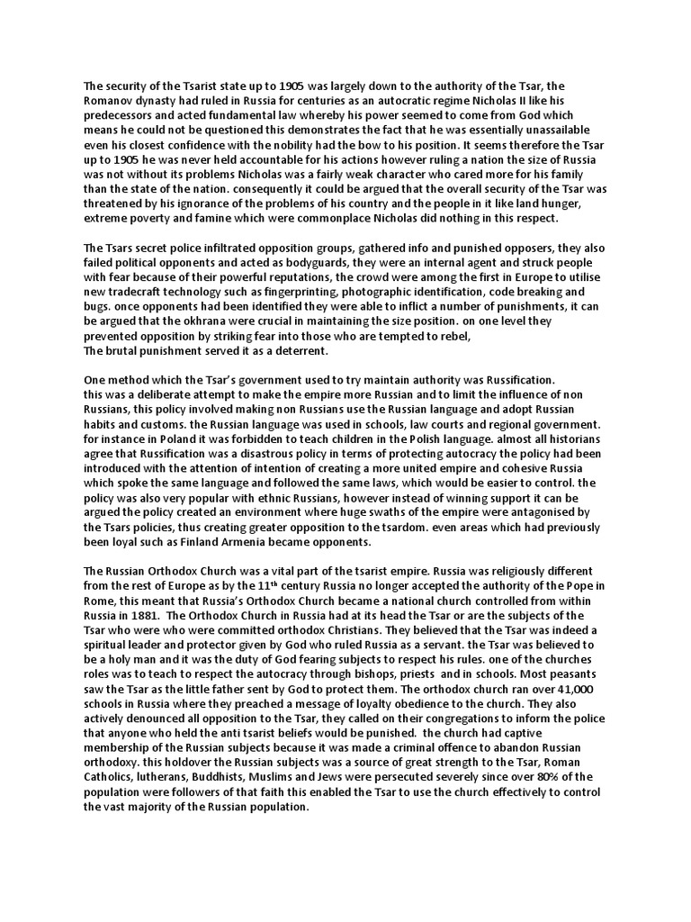 the-pillars-supporting-tsarist-authority-in-russia-up-to-1905-the-role
