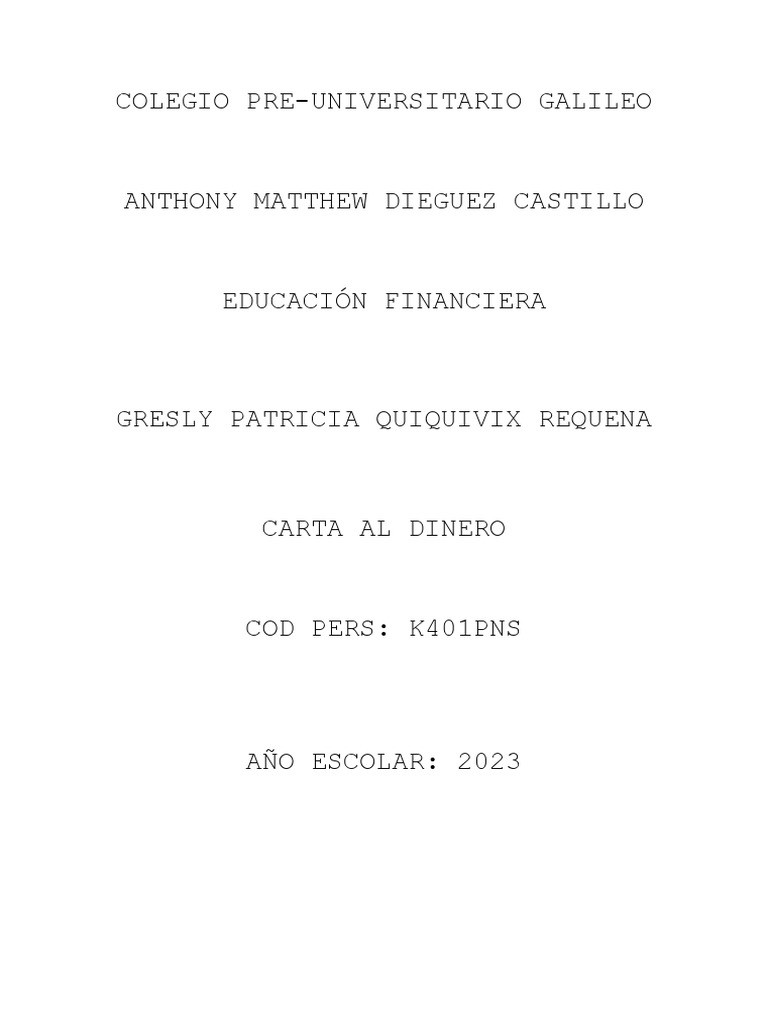 Educación Financiera (Carta Al Dinero) | PDF