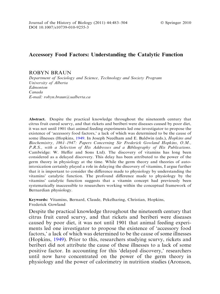 Accessory Food Factors Understanding The Catalytic Function PDF