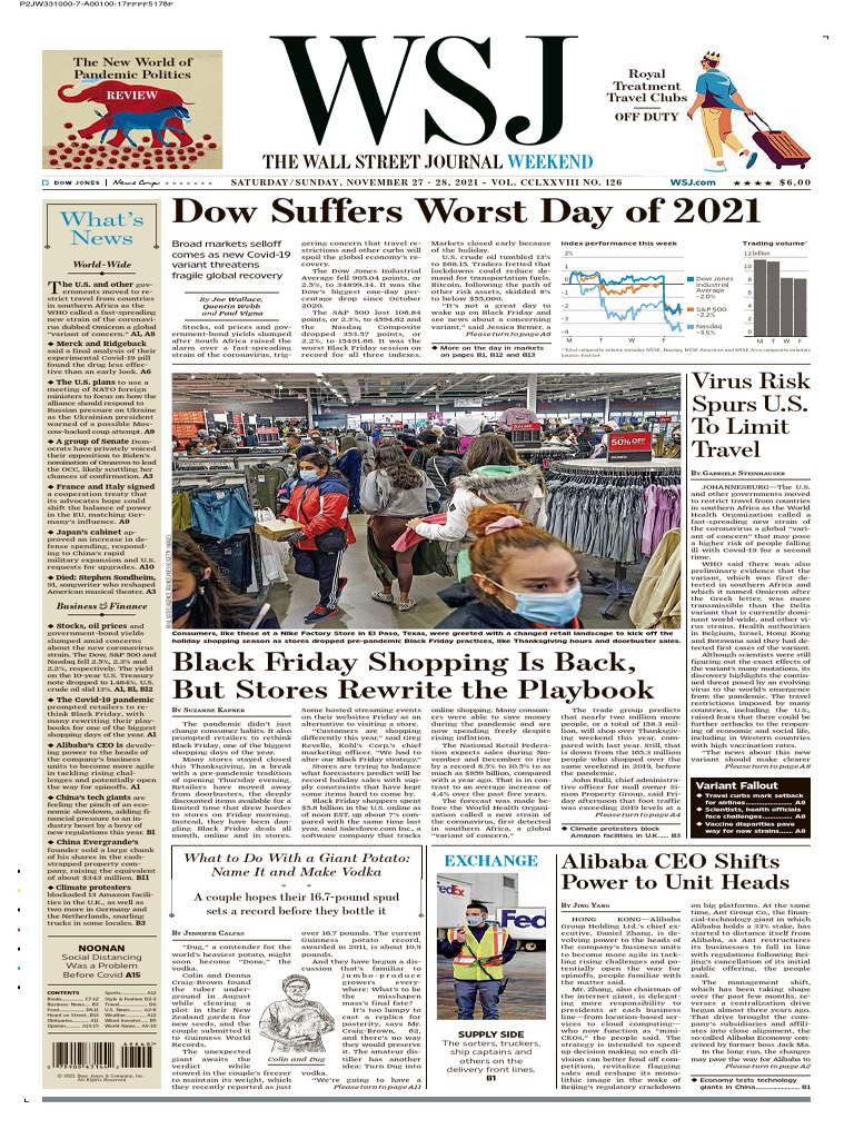 Dow Suffers Worst Day of 2021: Black Friday Shopping Is Back, But Stores  Rewrite The Playbook | PDF | Federal Reserve | Black Friday (Shopping)