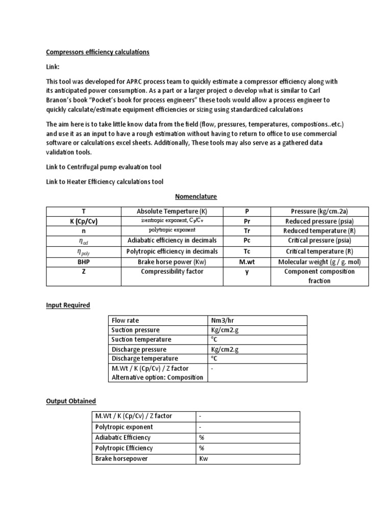Compressors Efficiency Calculations5 PDF Chemistry Metrology