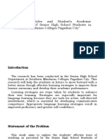 'Learning Styles and Student's Academic Performance of Senior High School Students in Southern Mindanao Colleges Pagadian City''