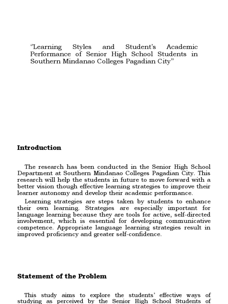'Learning Styles and Student's Academic Performance of Senior High ...