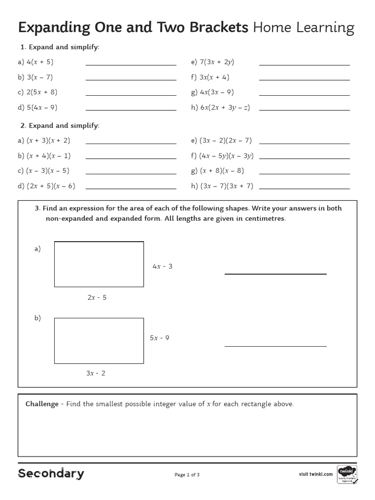 Expanding One and Two Brackets Home Learning | PDF | Teaching Methods ...