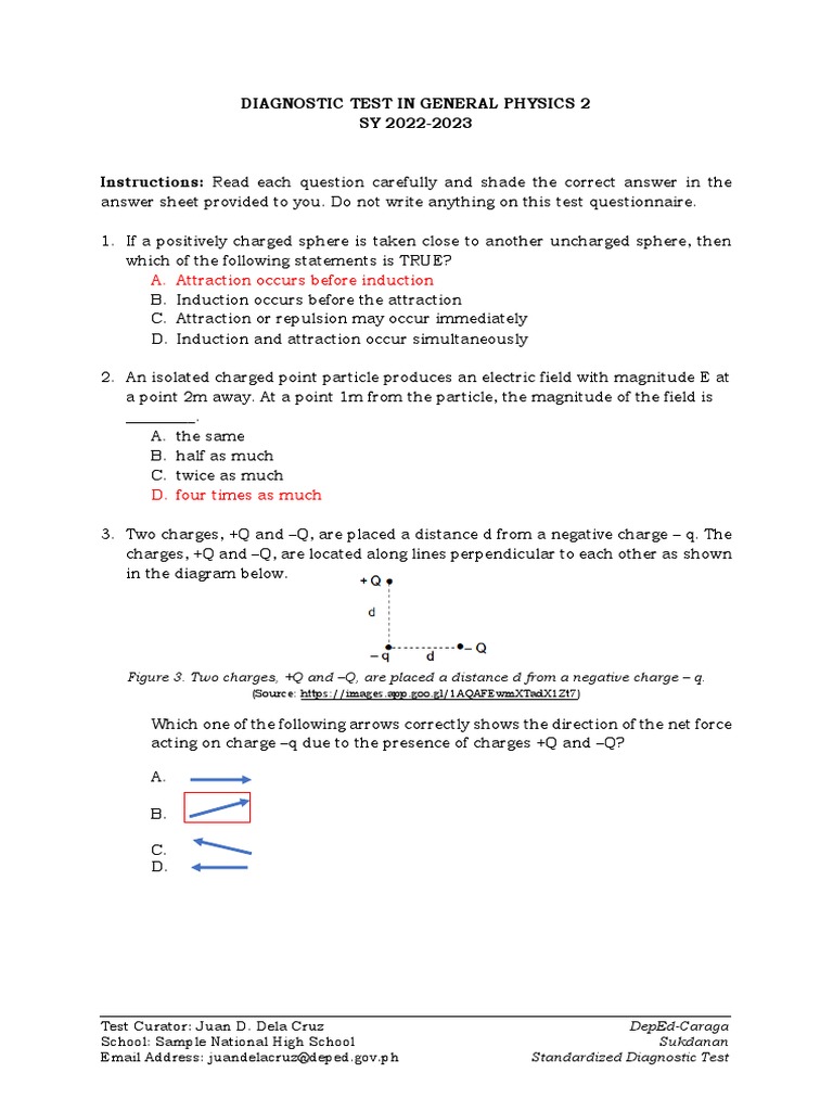 General Physics 2 Diagnostic Test | PDF | Capacitor | Electrical ...