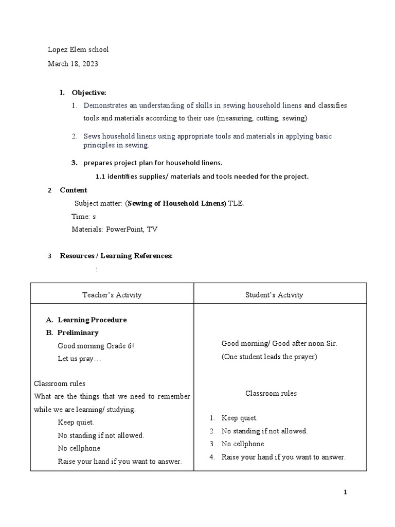 EPP (Sewing of Household Linens) PDF Sewing Textiles