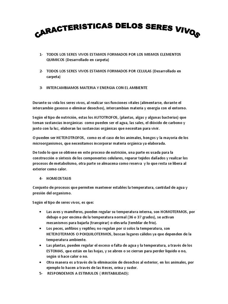Características de los Seres Vivos | PDF | Reproducción | Organismos