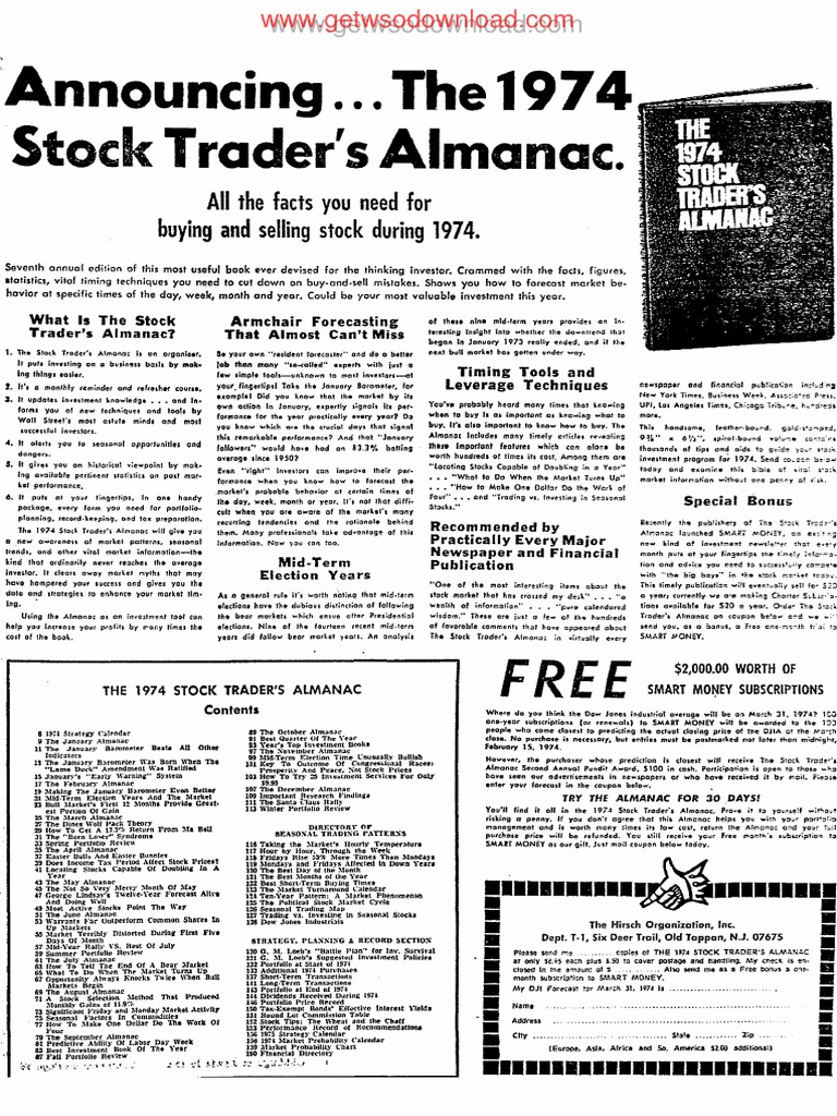 "Announcing The 197 4 Stock Trader's Almanac. All The Facts Need