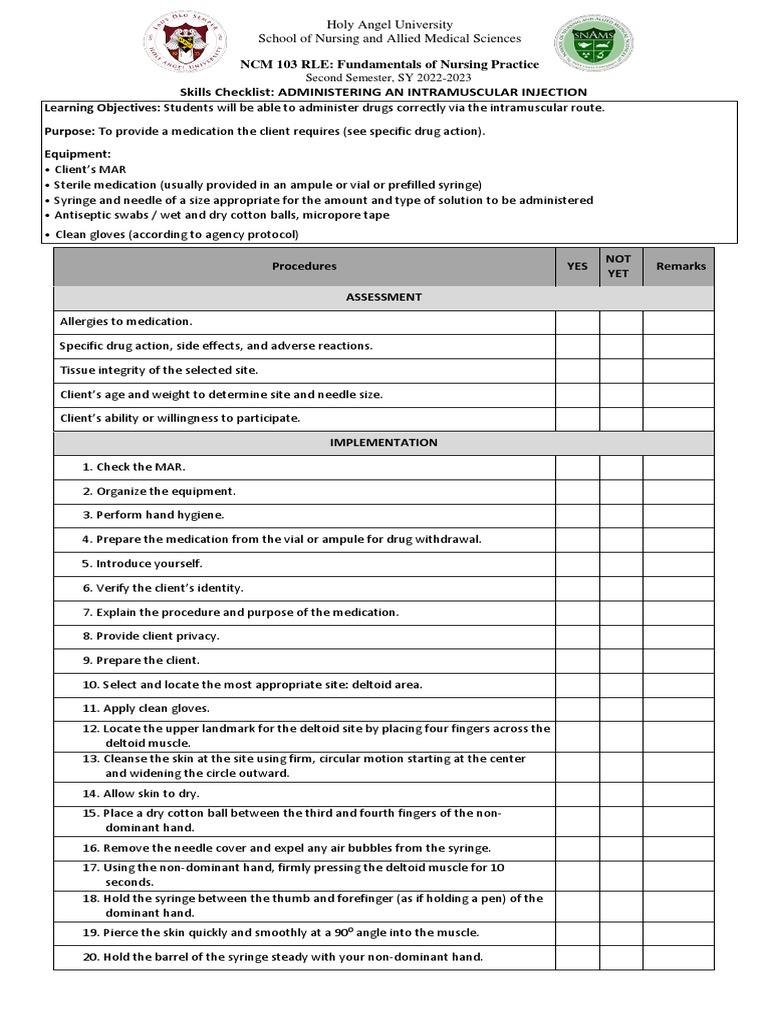 IM Skills Checklist | PDF | Clinical Medicine | Medicine