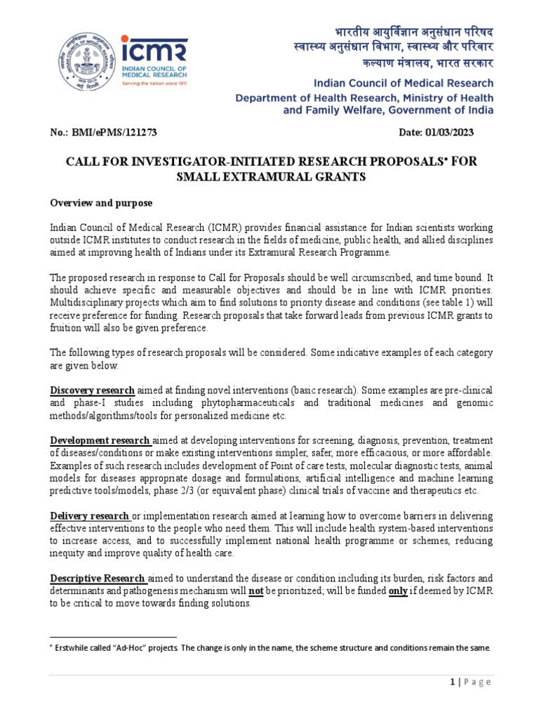 ICMR Call EMR 01032023 PDF Infection Public Health