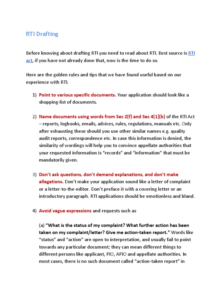 Effective RTI Application Drafting Tips | PDF | Complaint