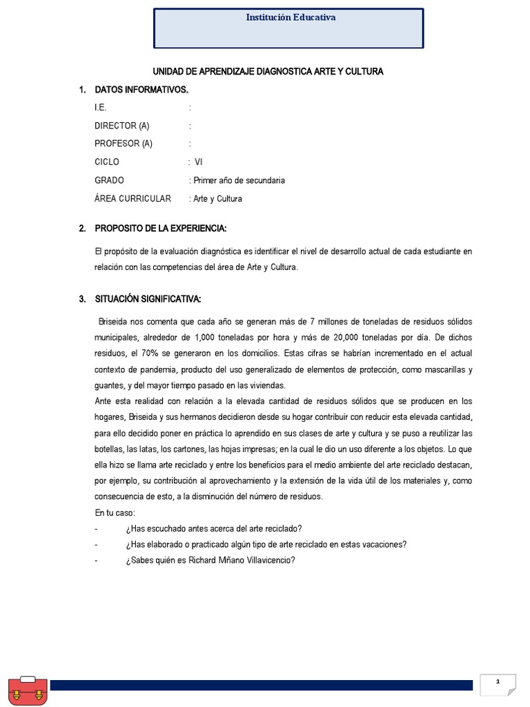 Unidad de Aprendizaje Arte y Cultura CICLO VI | PDF | Residuos | Reciclaje