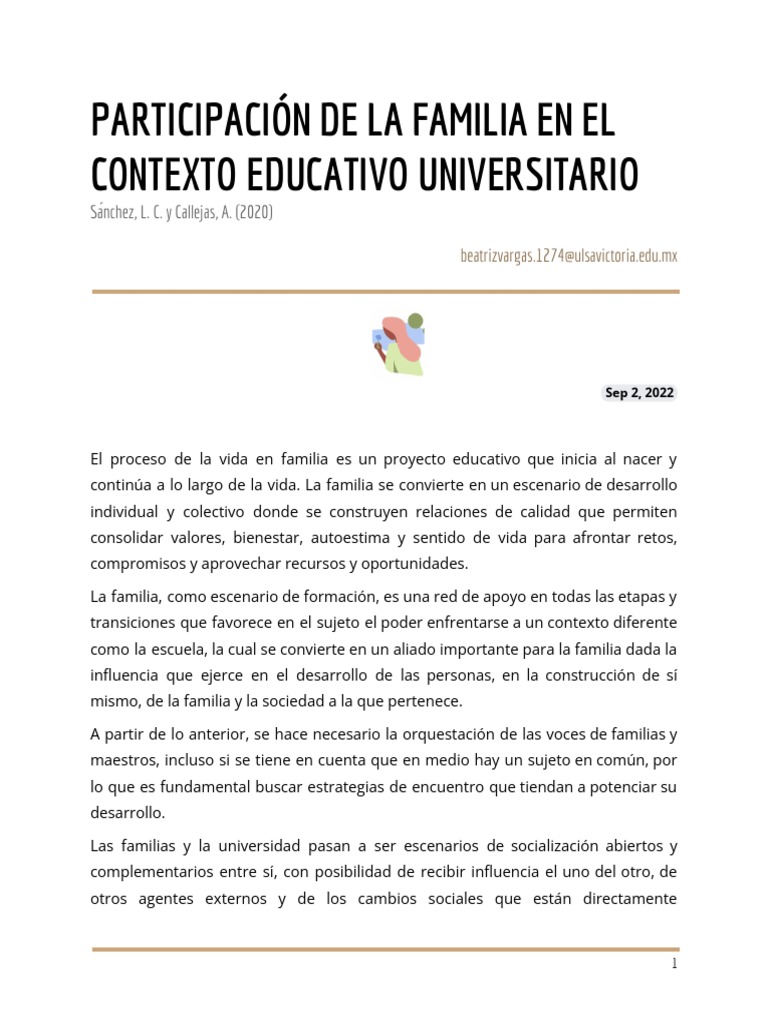 Participación de La Familia en El Contexto Educativo Universitario ...