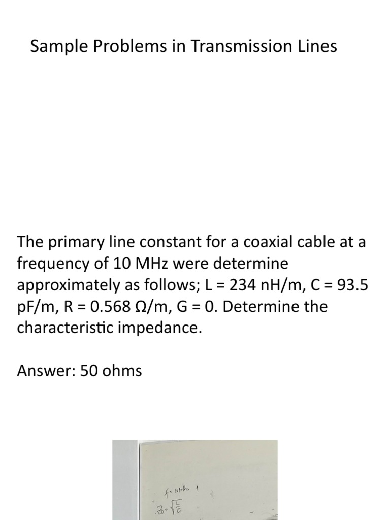 Sample Problems in Transmission Lines PDF Transmission Line