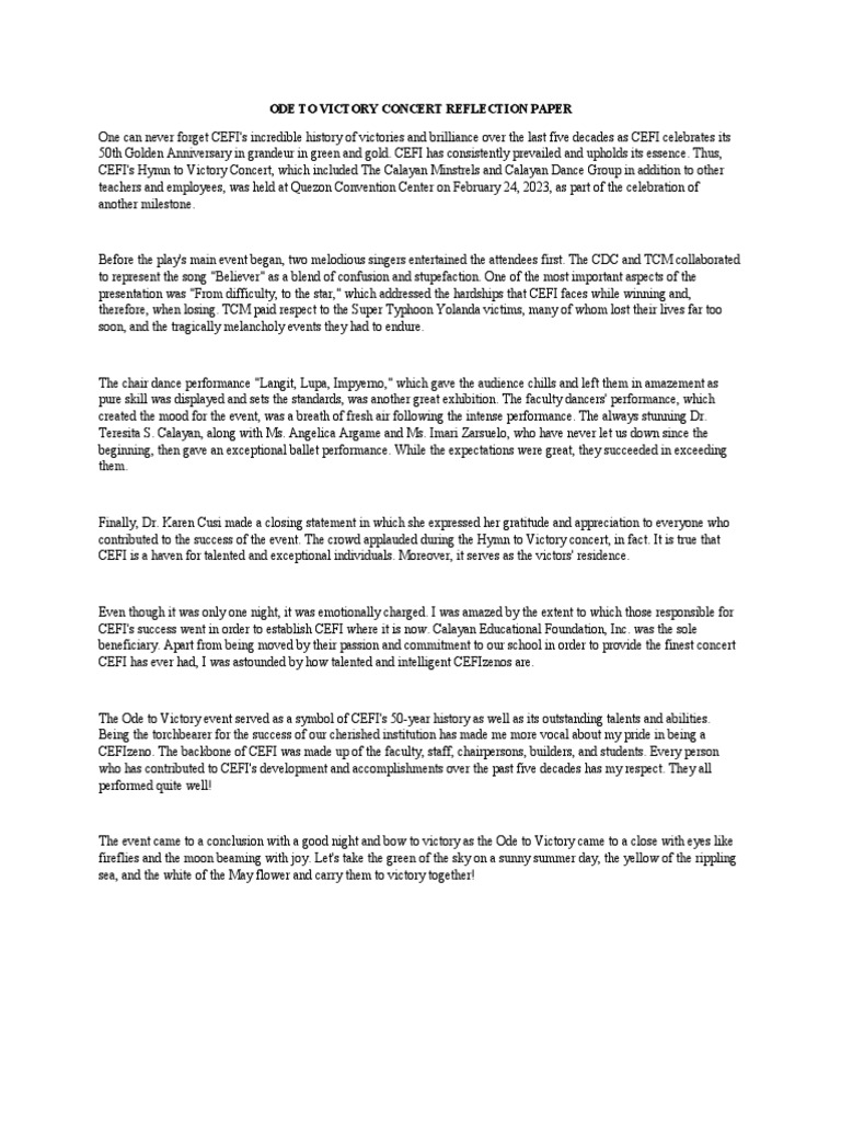 Ode To Victory Concert Reflection Paper PDF