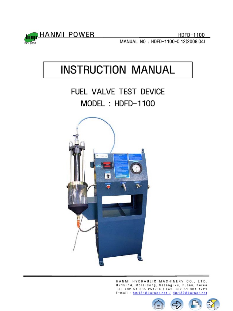 Instruction Manual Fuel Valve Test Device MODEL HDFD1100 PDF Valve Pressure