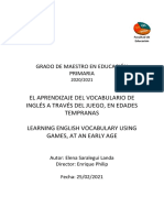 El Aprendizaje Del Vocabulario de Inglés A Través Del Juego, en Edades Tempranas Learning English Vocabulary Using Games, at An Early Age