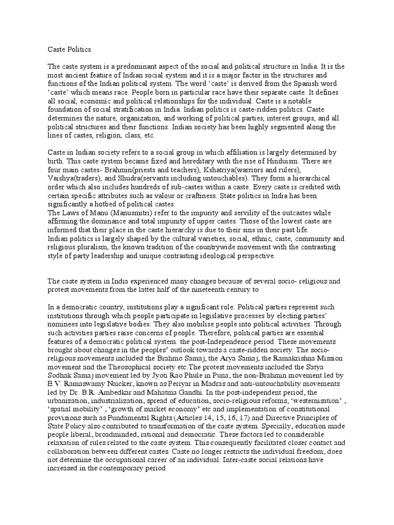 Caste's Influence on Indian Politics | PDF | Caste