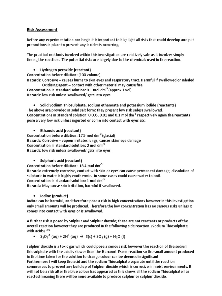 Risk Assessment Sulfuric Acid Iodine