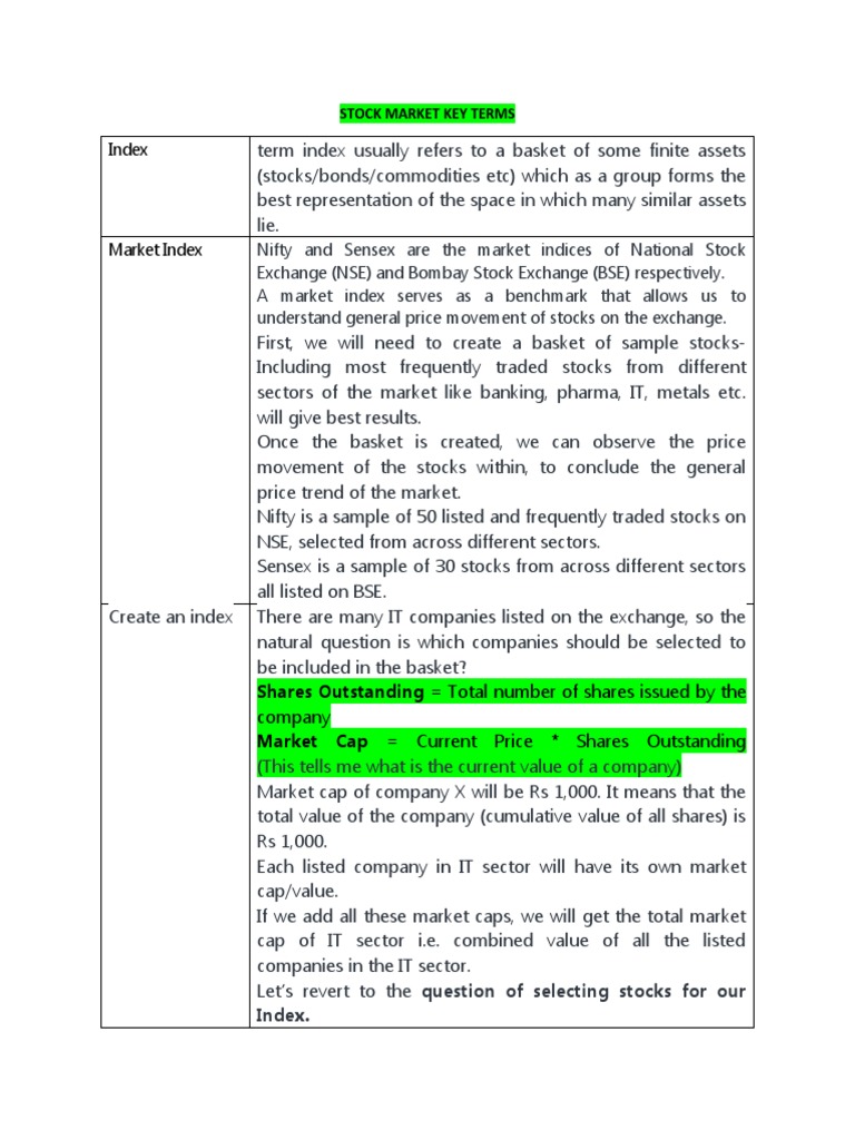 Index Stock Market Key Terms PDF Dividend Investing