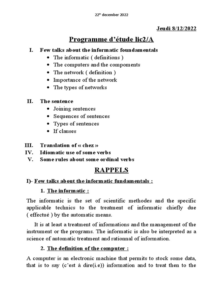 Programme Anglais Et Rappel PDF Computer Network Grammatical Tense
