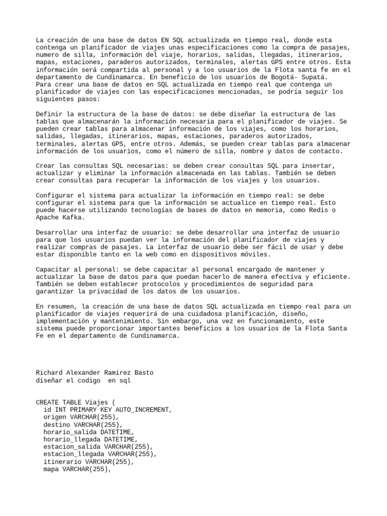 Implementacion de trasporte flota santa fe en sql pdf sql bases