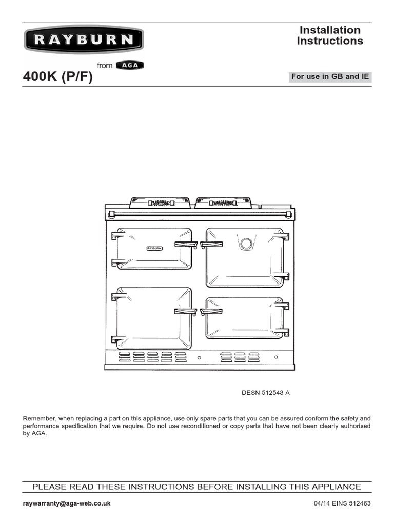 Rayburn 400K PF Instal | PDF | Pipe (Fluid Conveyance) | Electrical Wiring