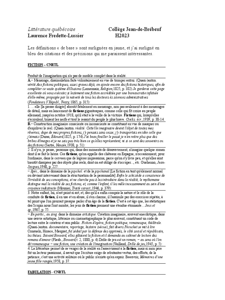 Fiction et fabulation en littérature | PDF | Romans | Théâtre