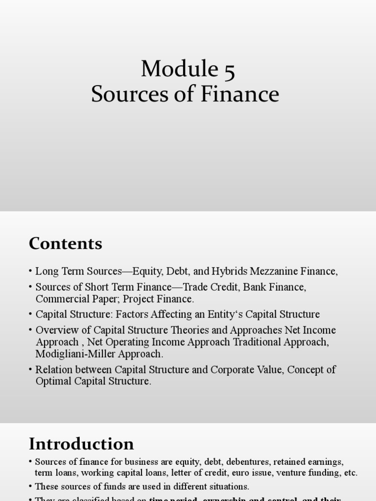 Sources of Finance | PDF | Cost Of Capital | Capital Structure
