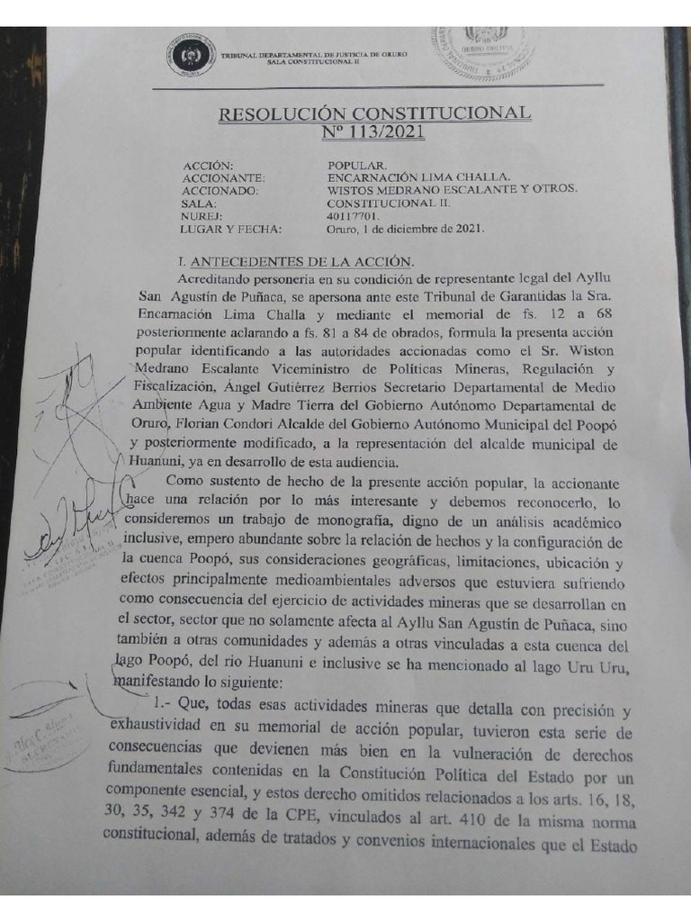 Resolución 113 2021 Acción Popular Ayllu Puñaca Pdf