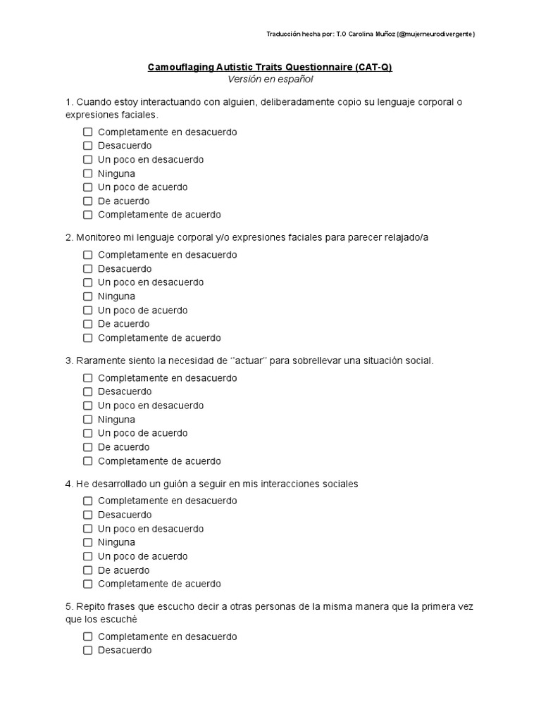 Cuestionario CAT-Q en Español | PDF