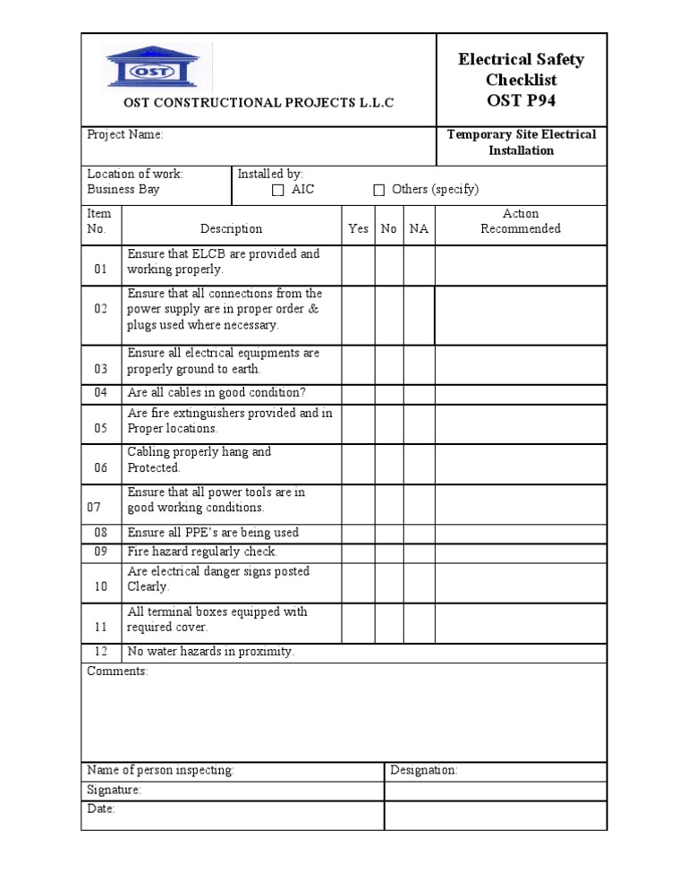 Electrical Safety Checklist PDF