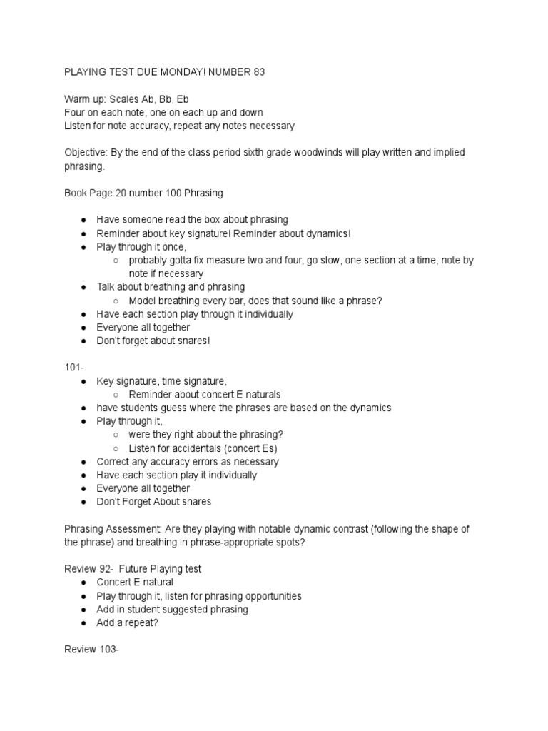 Sixth Grade Band Lesson Plan 1 20 PDF