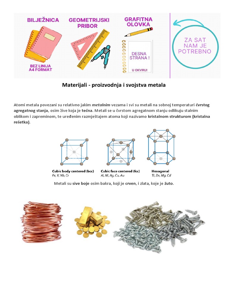 Materijali - Proizvodnja I Svojstva Metala | PDF