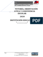 Plan de Tutoría, Orientación Educativa Y Convivencia Escolar 2020 Institución Educativa " .."