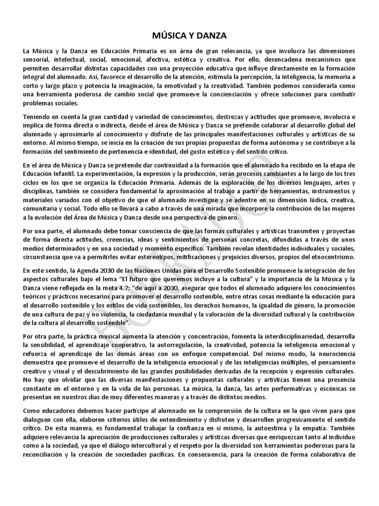 Música y Danza en Educación Primaria | PDF | Aprendizaje | Bailes